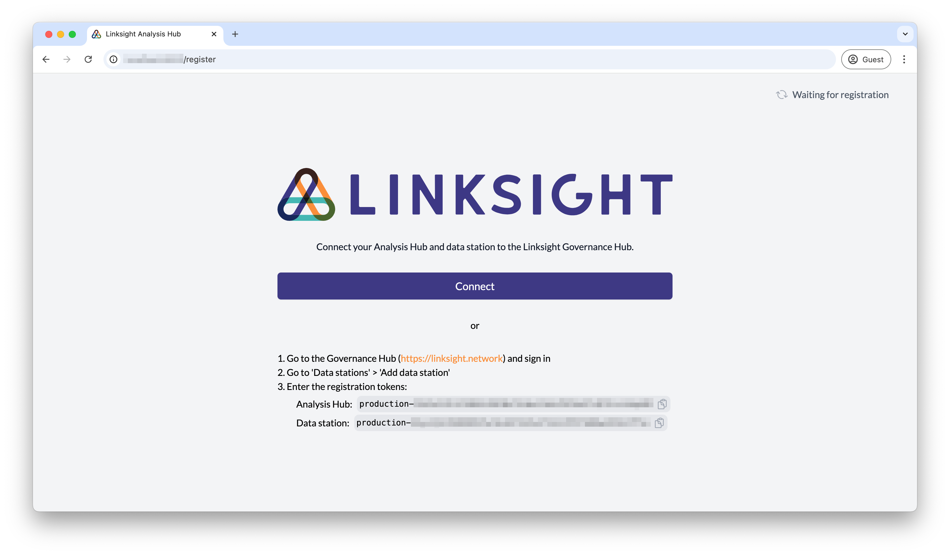 Analysis Hub registration page