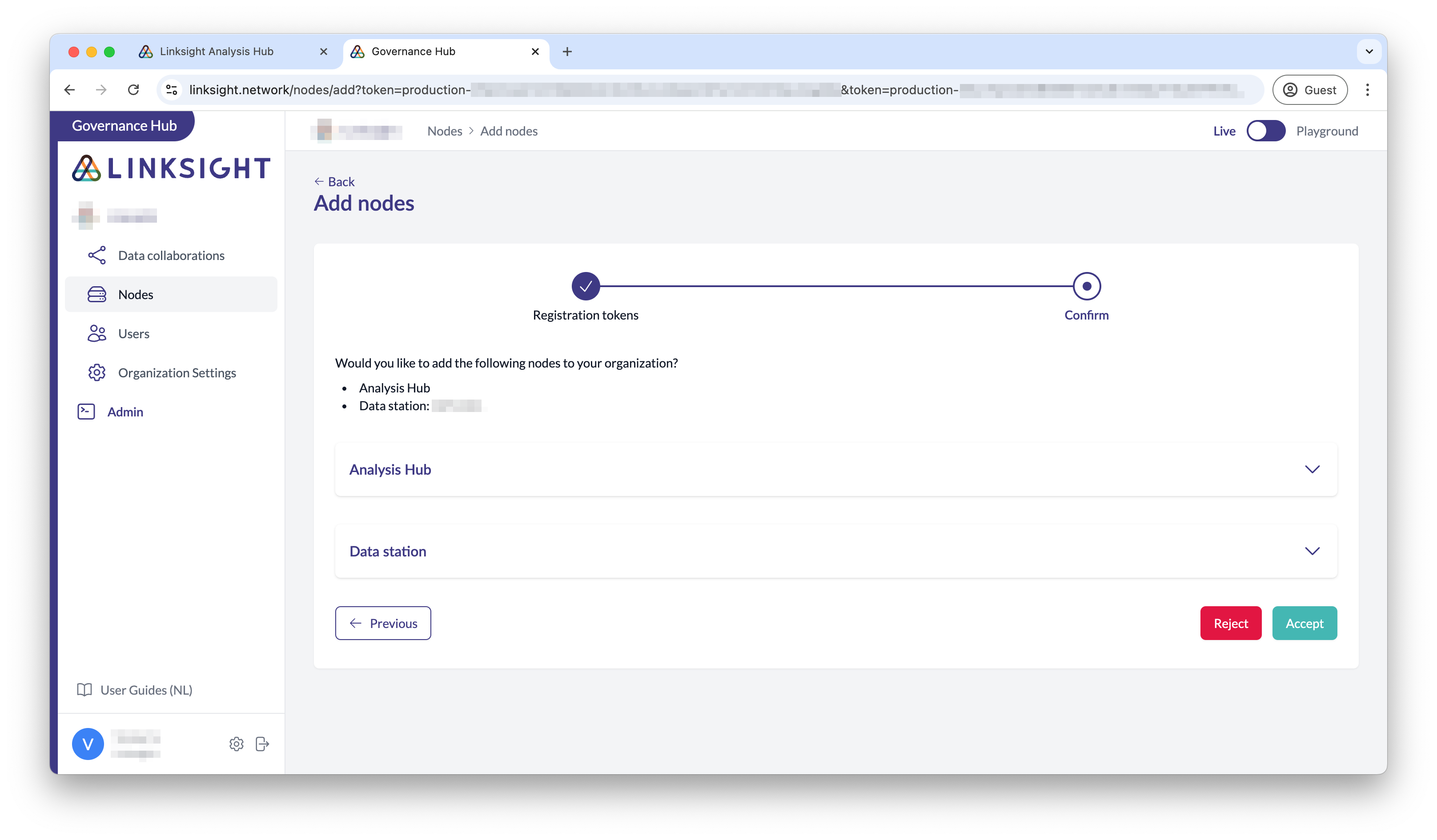 Governance Hub add data station page