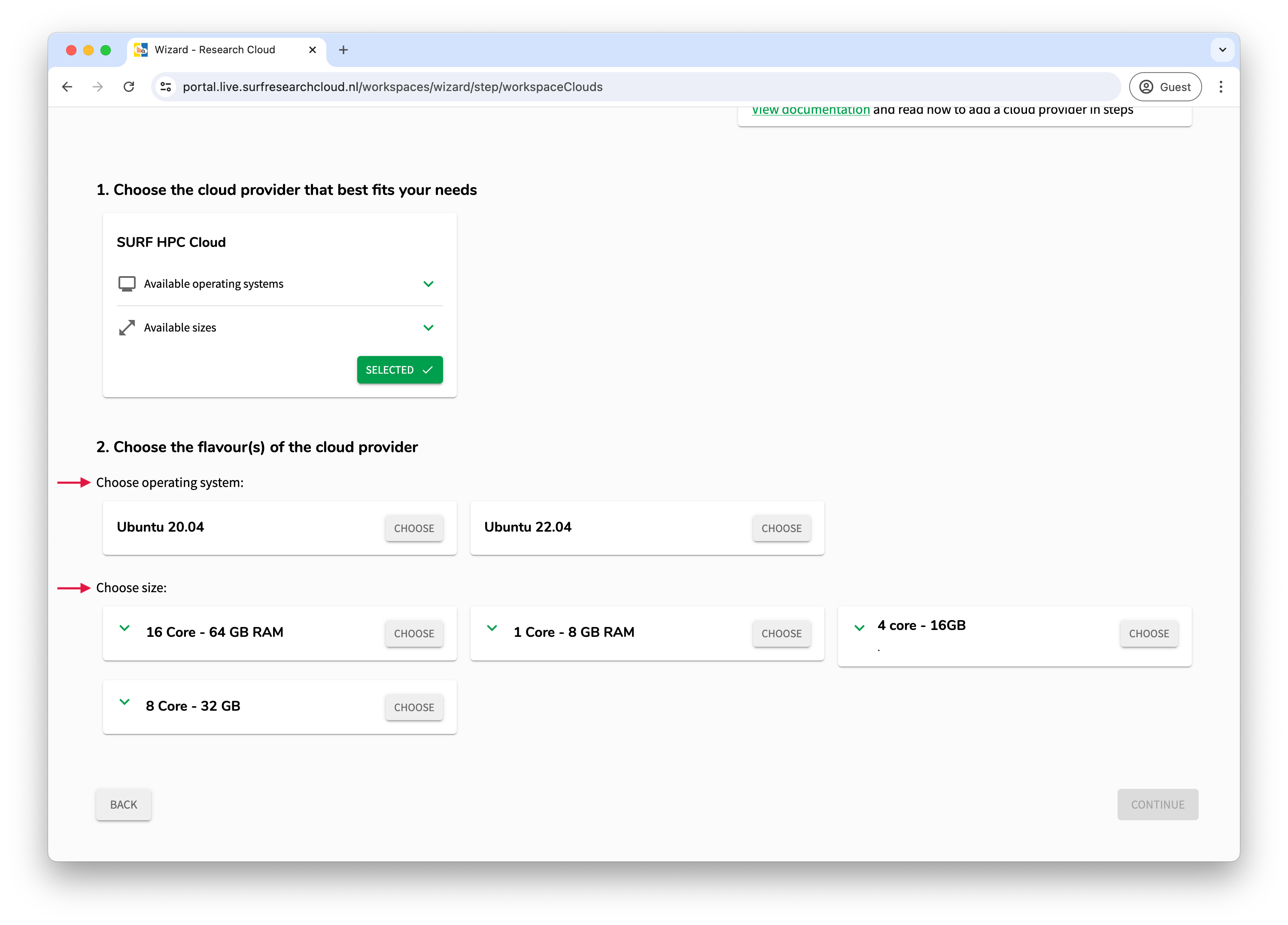 Surf Research Cloud cloud settings